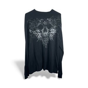 MMA Elite Men's Y2K Long Sleeve Thermal Skull Cross Graphic Shirt XL Black